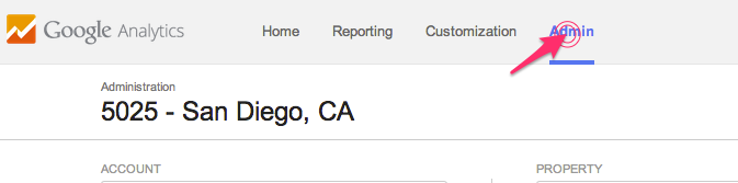 Google Analytics Admin tab image